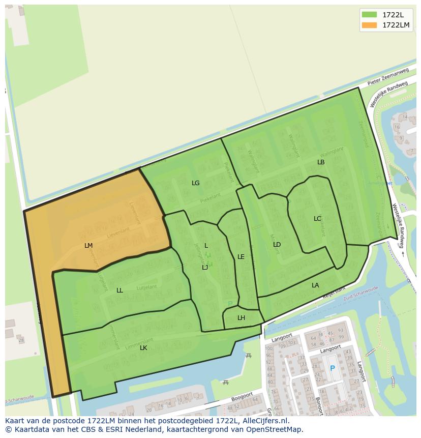 Afbeelding van het postcodegebied 1722 LM op de kaart.
