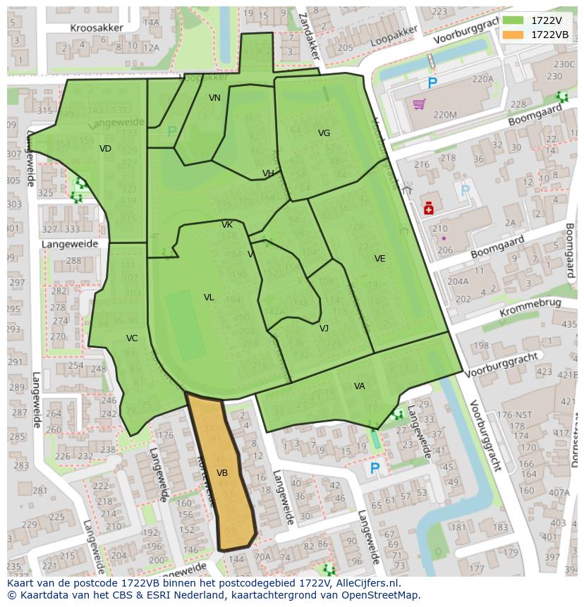 Afbeelding van het postcodegebied 1722 VB op de kaart.