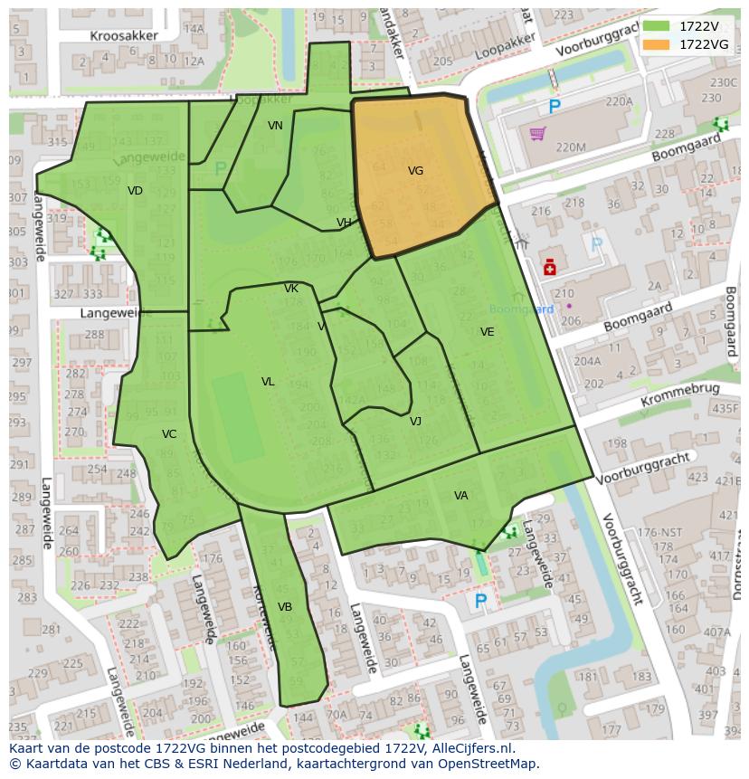 Afbeelding van het postcodegebied 1722 VG op de kaart.