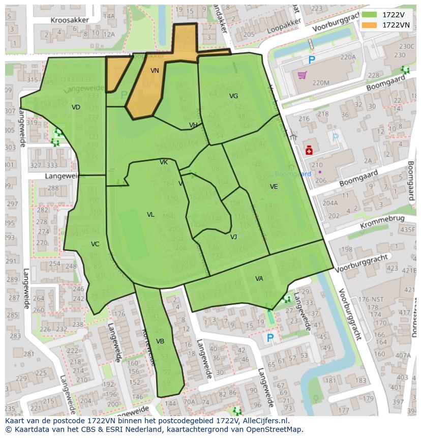 Afbeelding van het postcodegebied 1722 VN op de kaart.