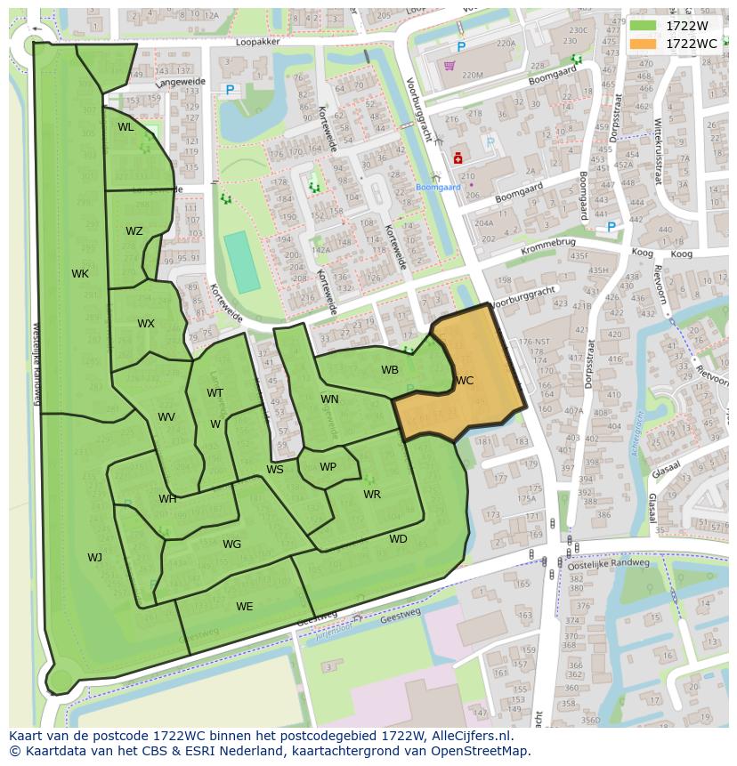 Afbeelding van het postcodegebied 1722 WC op de kaart.