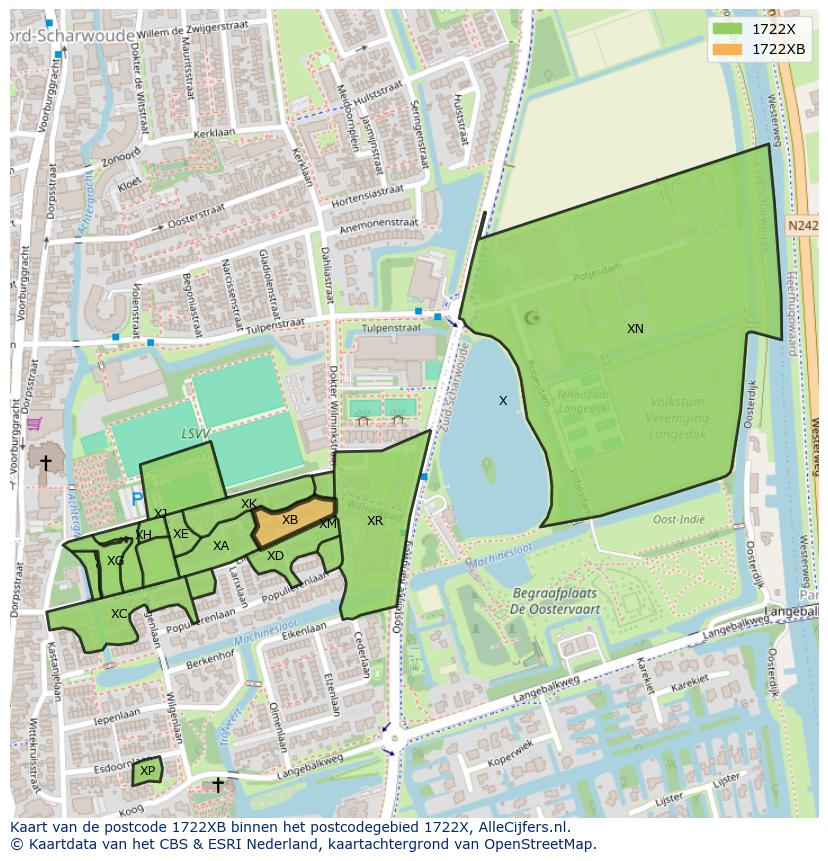 Afbeelding van het postcodegebied 1722 XB op de kaart.