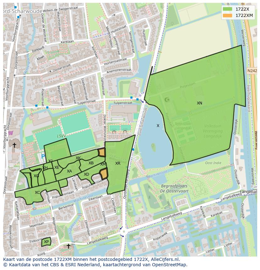 Afbeelding van het postcodegebied 1722 XM op de kaart.