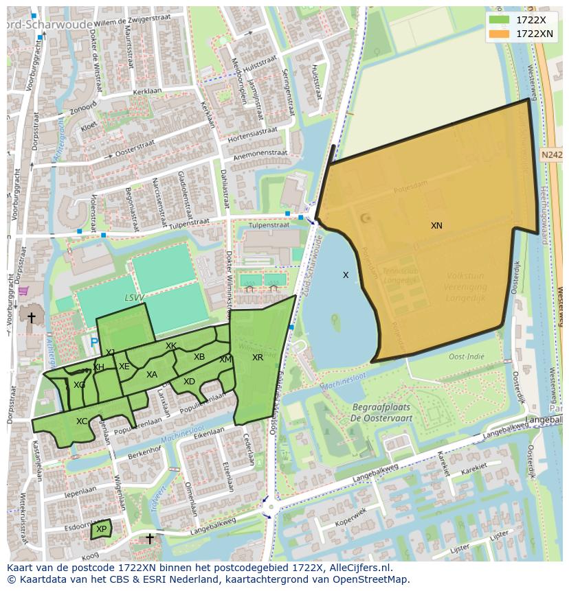 Afbeelding van het postcodegebied 1722 XN op de kaart.