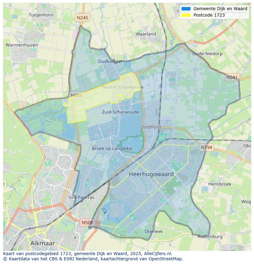 Afbeelding van het postcodegebied 1723 op de kaart.