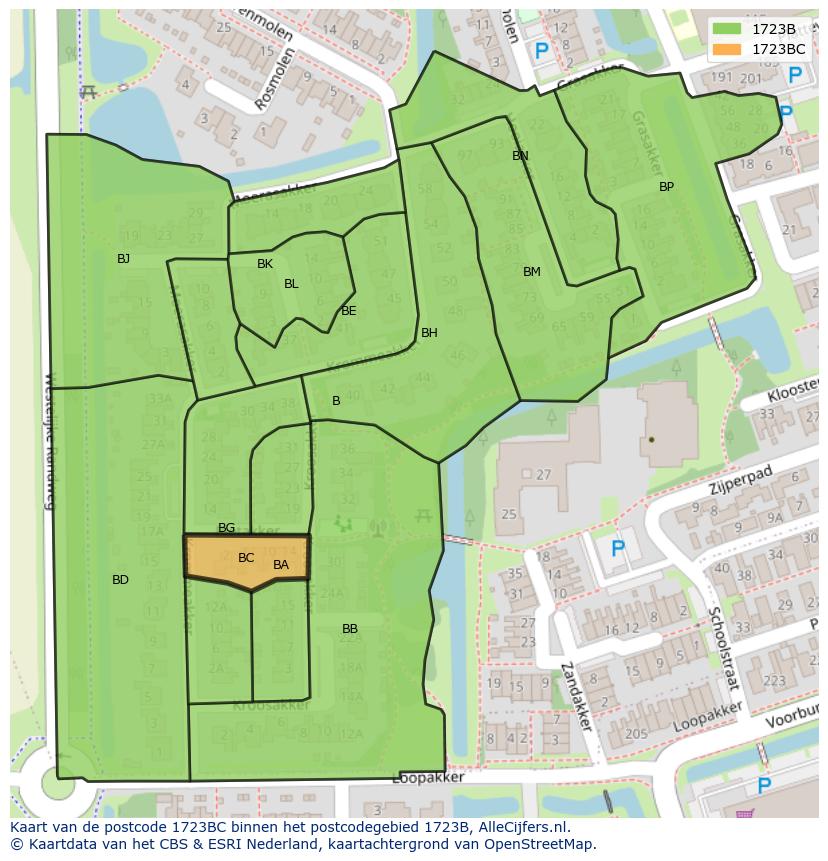 Afbeelding van het postcodegebied 1723 BC op de kaart.