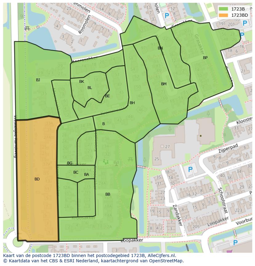 Afbeelding van het postcodegebied 1723 BD op de kaart.