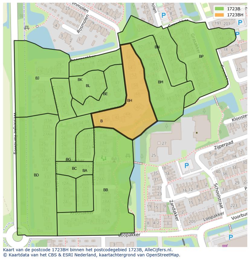Afbeelding van het postcodegebied 1723 BH op de kaart.