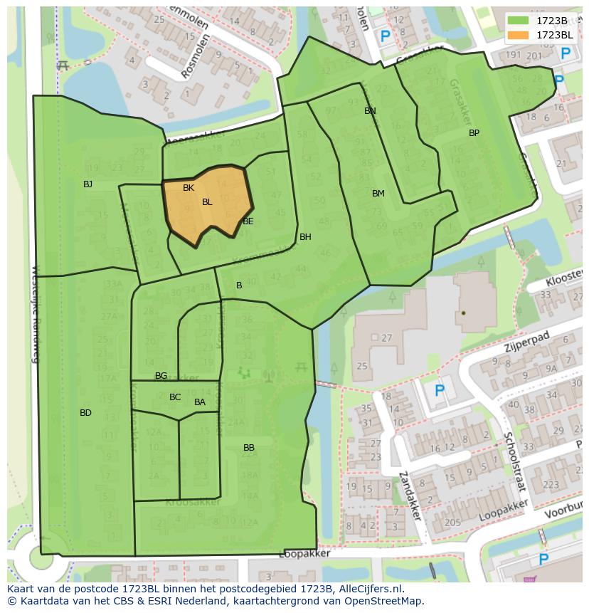 Afbeelding van het postcodegebied 1723 BL op de kaart.
