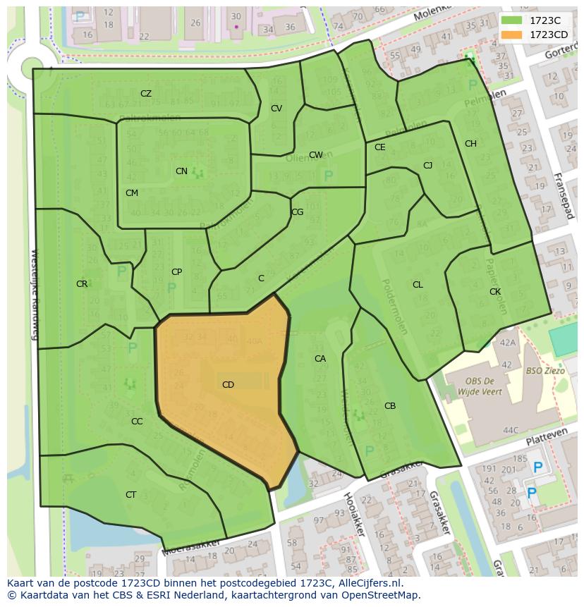 Afbeelding van het postcodegebied 1723 CD op de kaart.