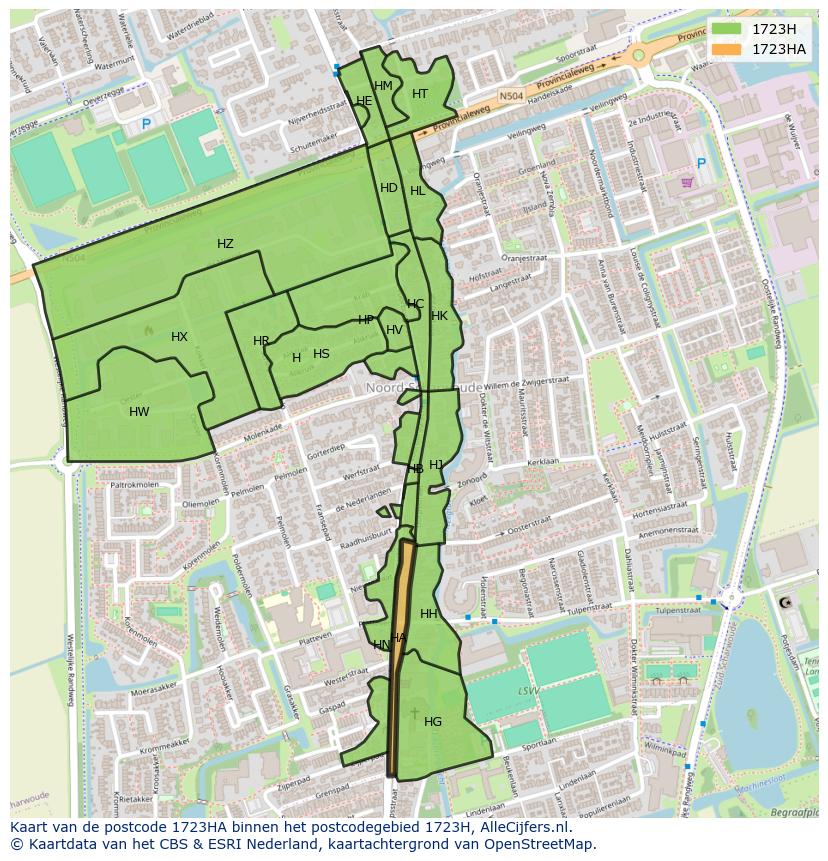 Afbeelding van het postcodegebied 1723 HA op de kaart.