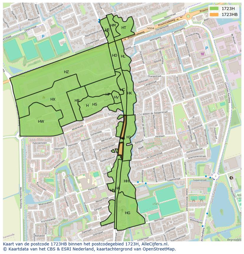 Afbeelding van het postcodegebied 1723 HB op de kaart.