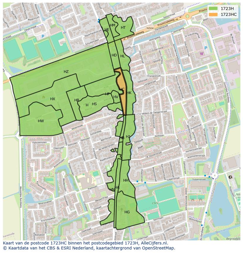 Afbeelding van het postcodegebied 1723 HC op de kaart.