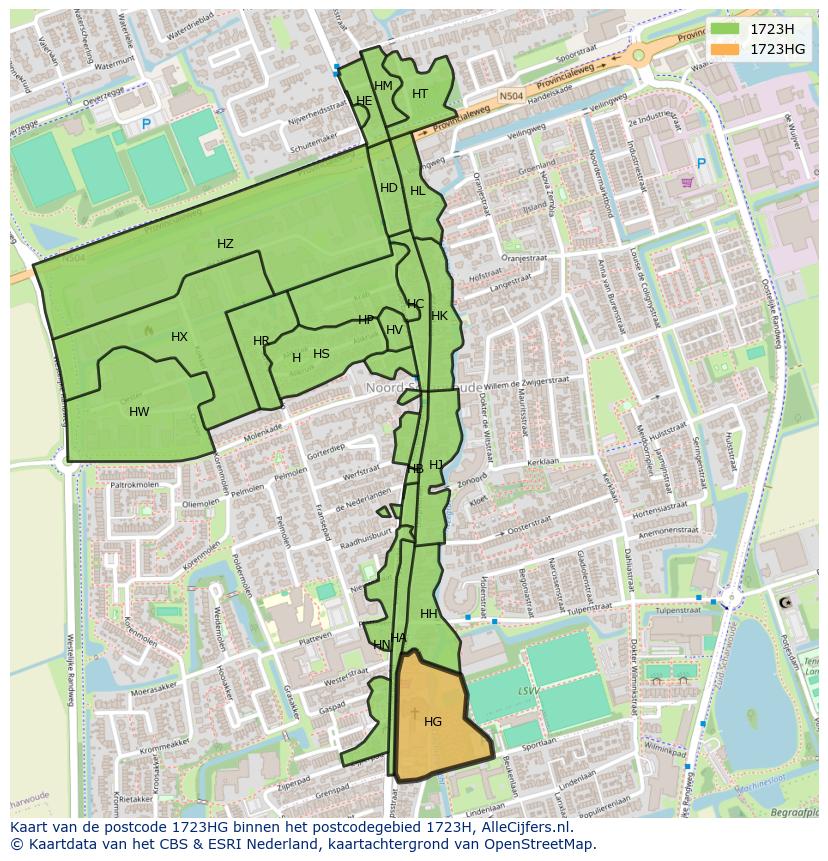 Afbeelding van het postcodegebied 1723 HG op de kaart.