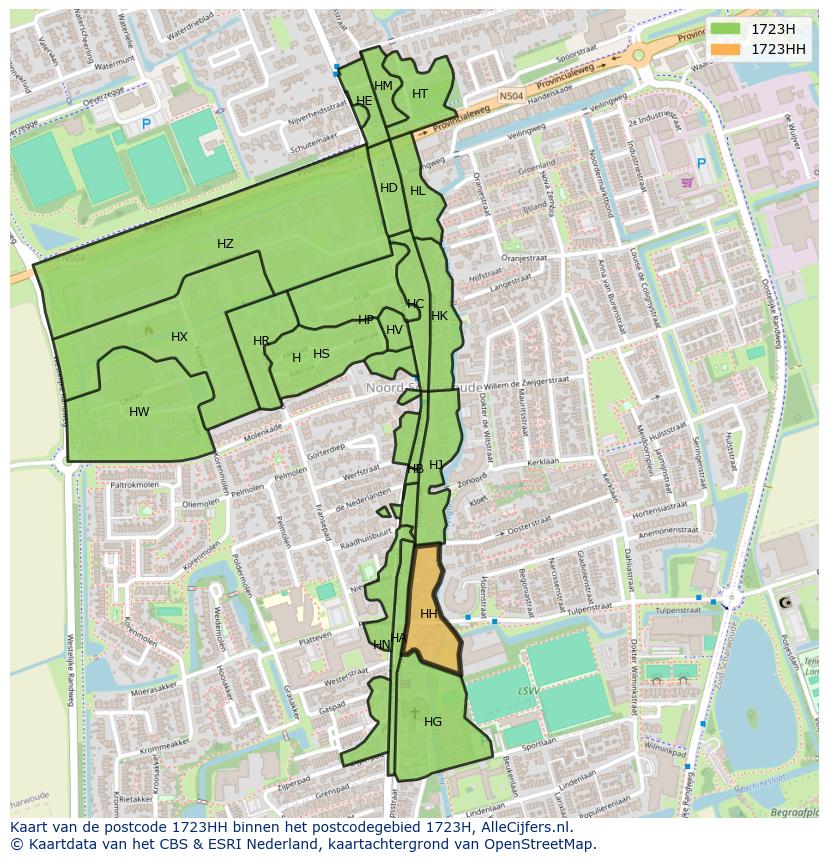 Afbeelding van het postcodegebied 1723 HH op de kaart.