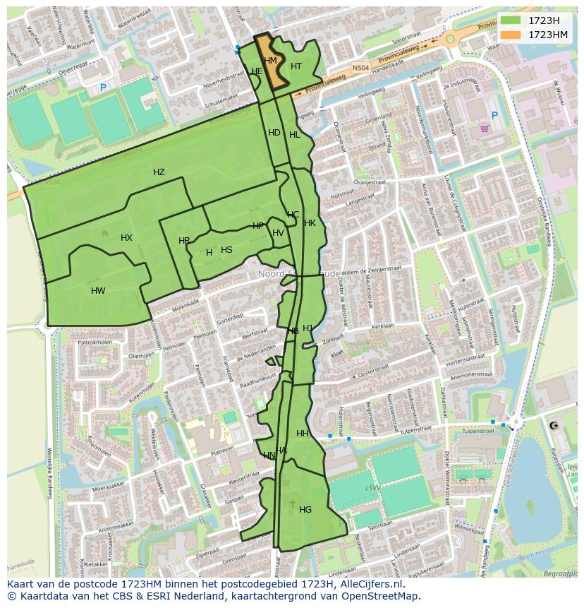 Afbeelding van het postcodegebied 1723 HM op de kaart.