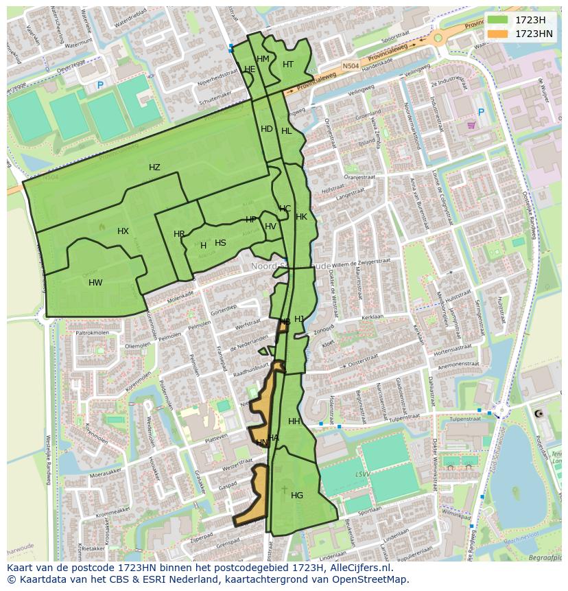 Afbeelding van het postcodegebied 1723 HN op de kaart.
