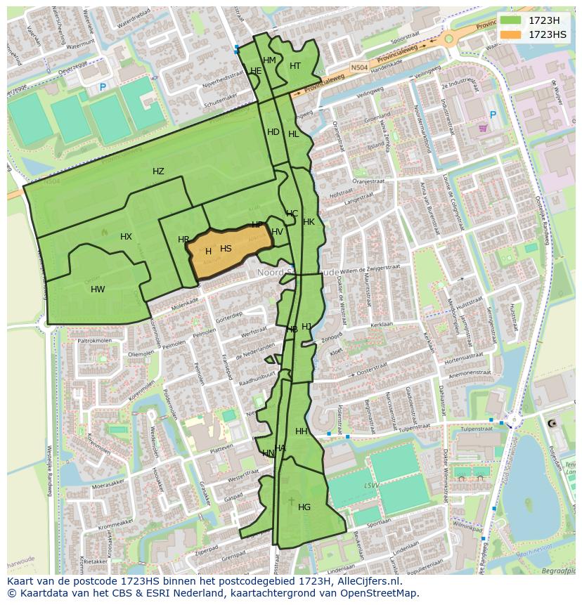 Afbeelding van het postcodegebied 1723 HS op de kaart.