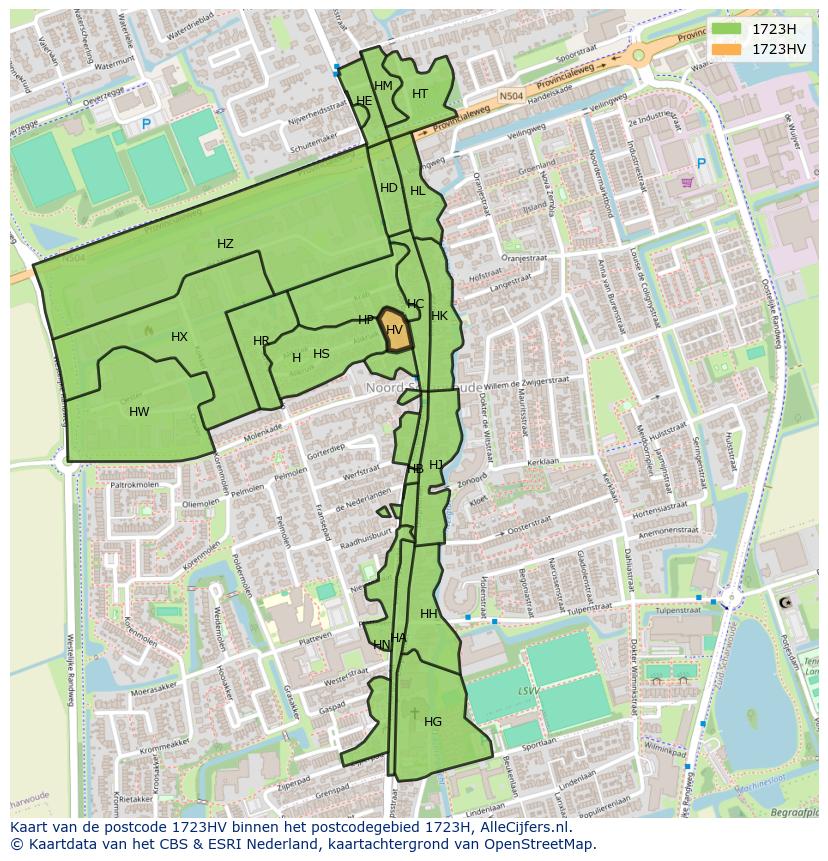 Afbeelding van het postcodegebied 1723 HV op de kaart.