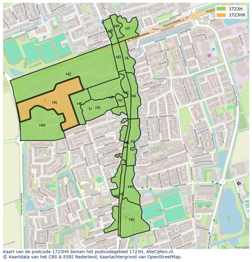 Afbeelding van het postcodegebied 1723 HX op de kaart.