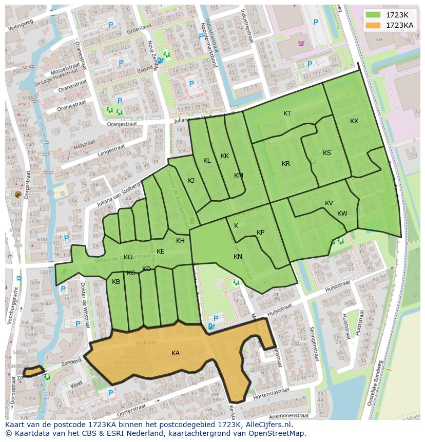 Afbeelding van het postcodegebied 1723 KA op de kaart.