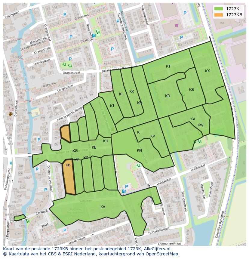 Afbeelding van het postcodegebied 1723 KB op de kaart.