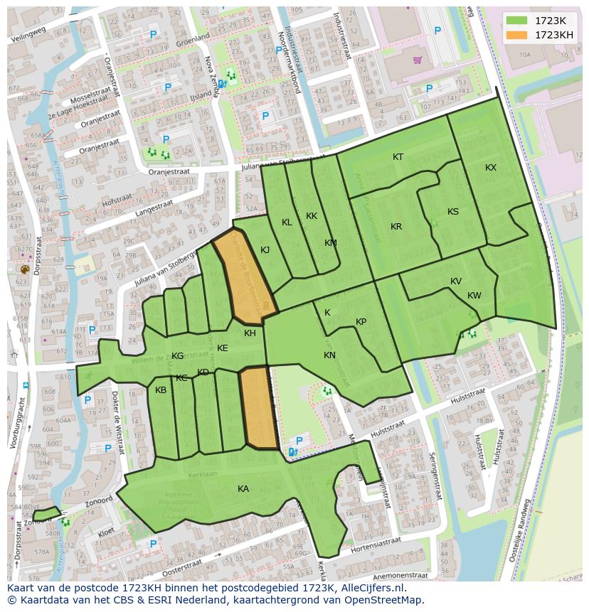 Afbeelding van het postcodegebied 1723 KH op de kaart.