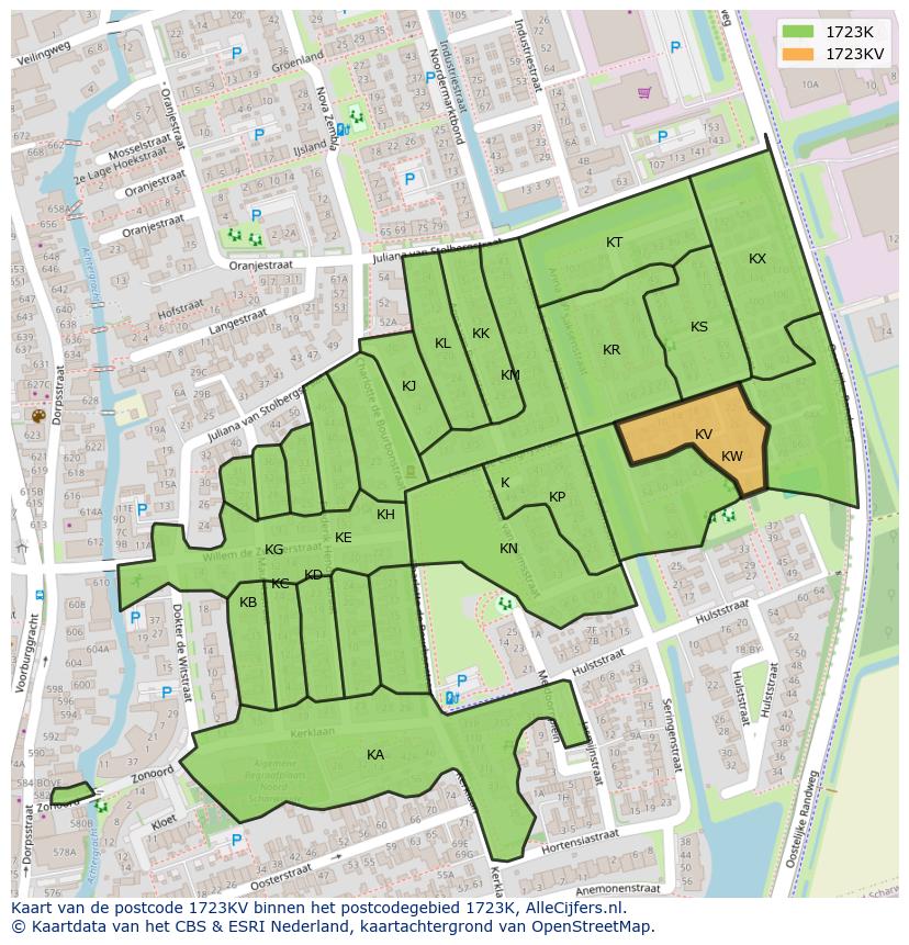 Afbeelding van het postcodegebied 1723 KV op de kaart.