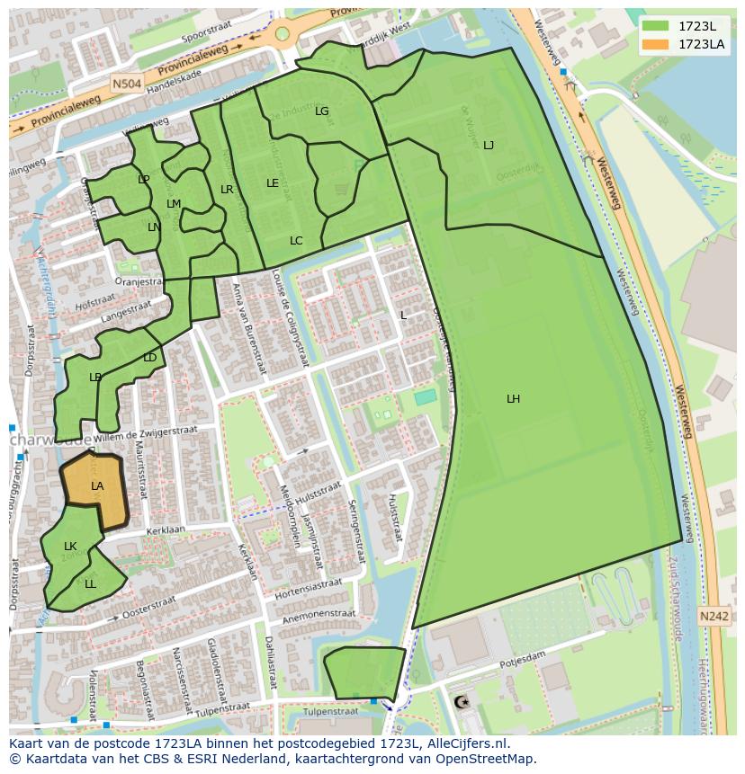 Afbeelding van het postcodegebied 1723 LA op de kaart.