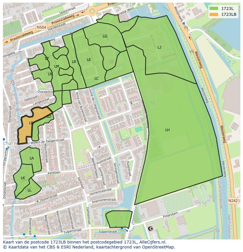 Afbeelding van het postcodegebied 1723 LB op de kaart.