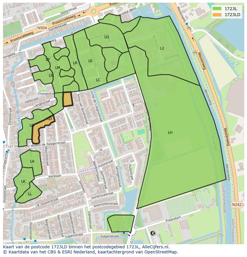 Afbeelding van het postcodegebied 1723 LD op de kaart.