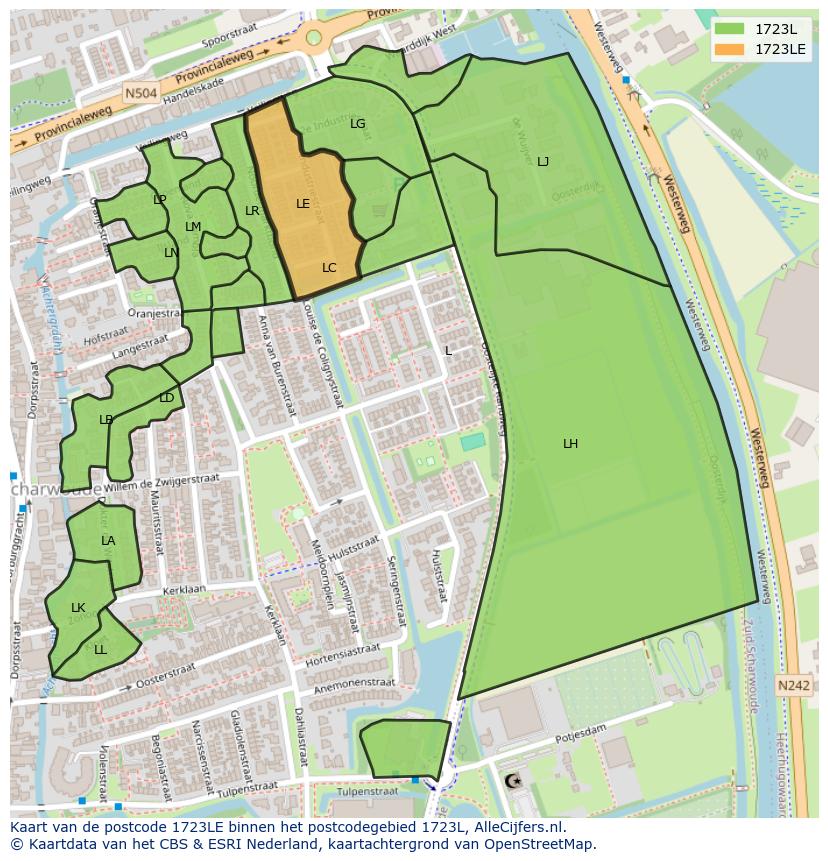 Afbeelding van het postcodegebied 1723 LE op de kaart.