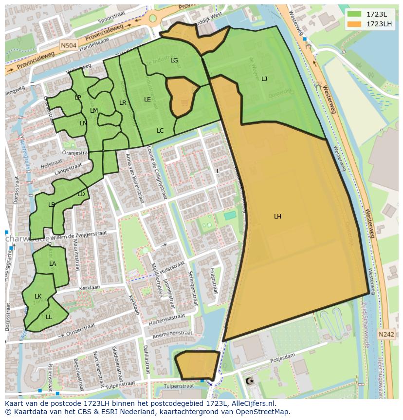 Afbeelding van het postcodegebied 1723 LH op de kaart.