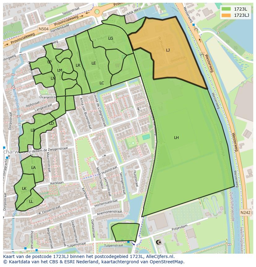 Afbeelding van het postcodegebied 1723 LJ op de kaart.