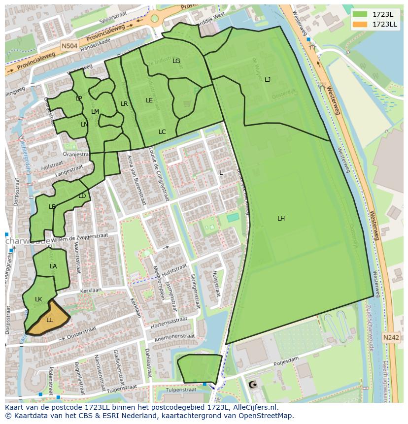 Afbeelding van het postcodegebied 1723 LL op de kaart.