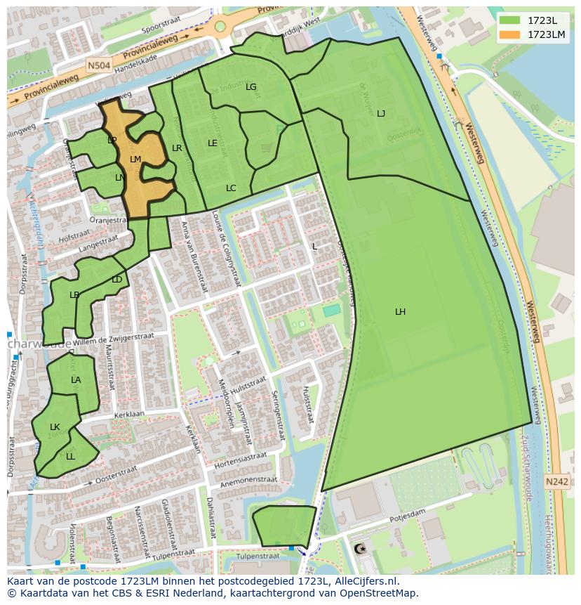 Afbeelding van het postcodegebied 1723 LM op de kaart.