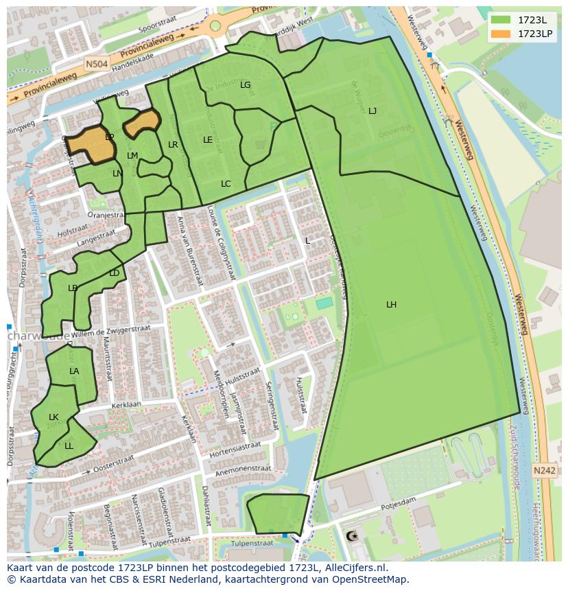 Afbeelding van het postcodegebied 1723 LP op de kaart.