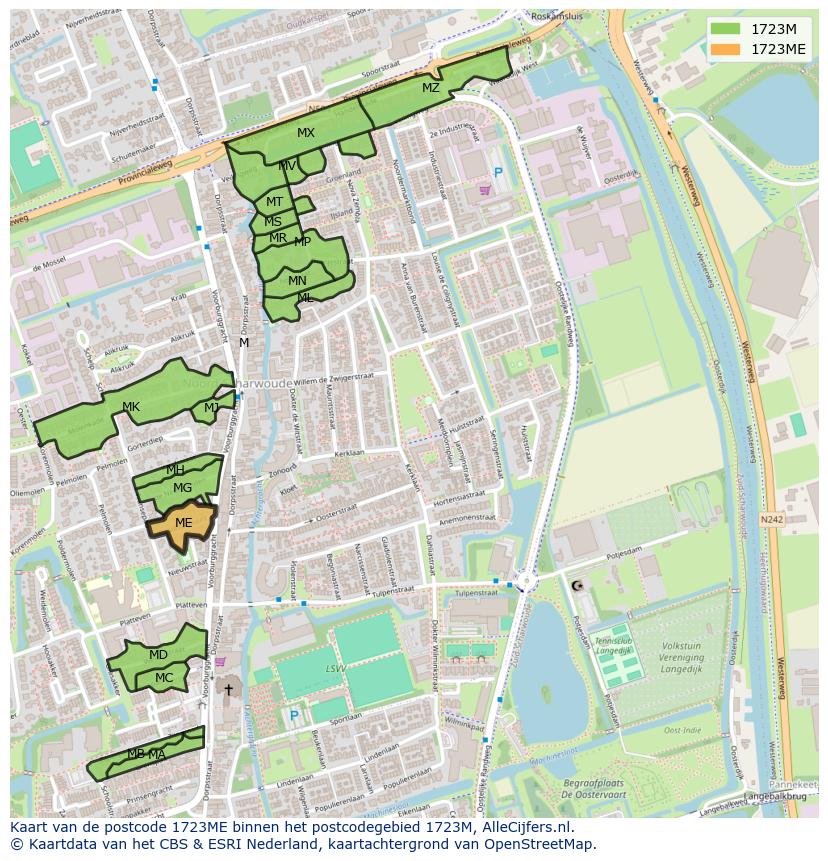 Afbeelding van het postcodegebied 1723 ME op de kaart.