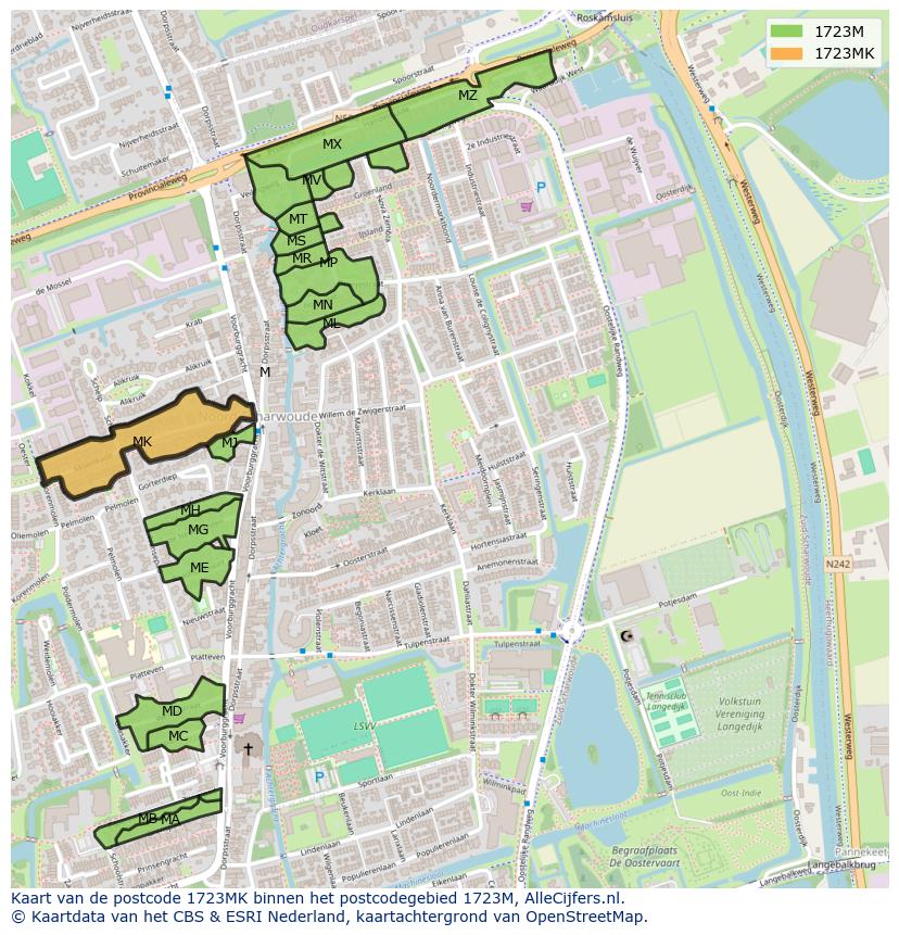 Afbeelding van het postcodegebied 1723 MK op de kaart.