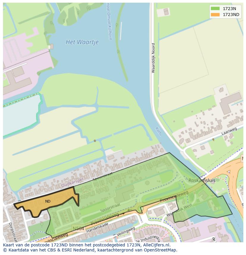 Afbeelding van het postcodegebied 1723 ND op de kaart.
