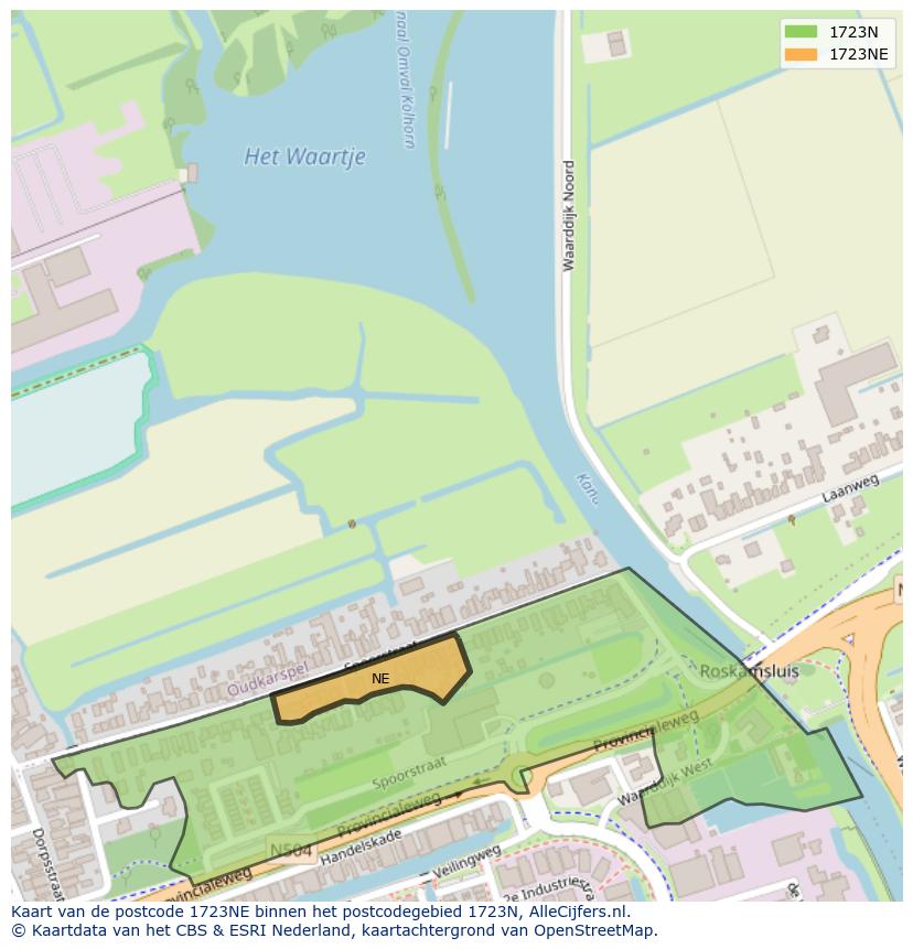 Afbeelding van het postcodegebied 1723 NE op de kaart.