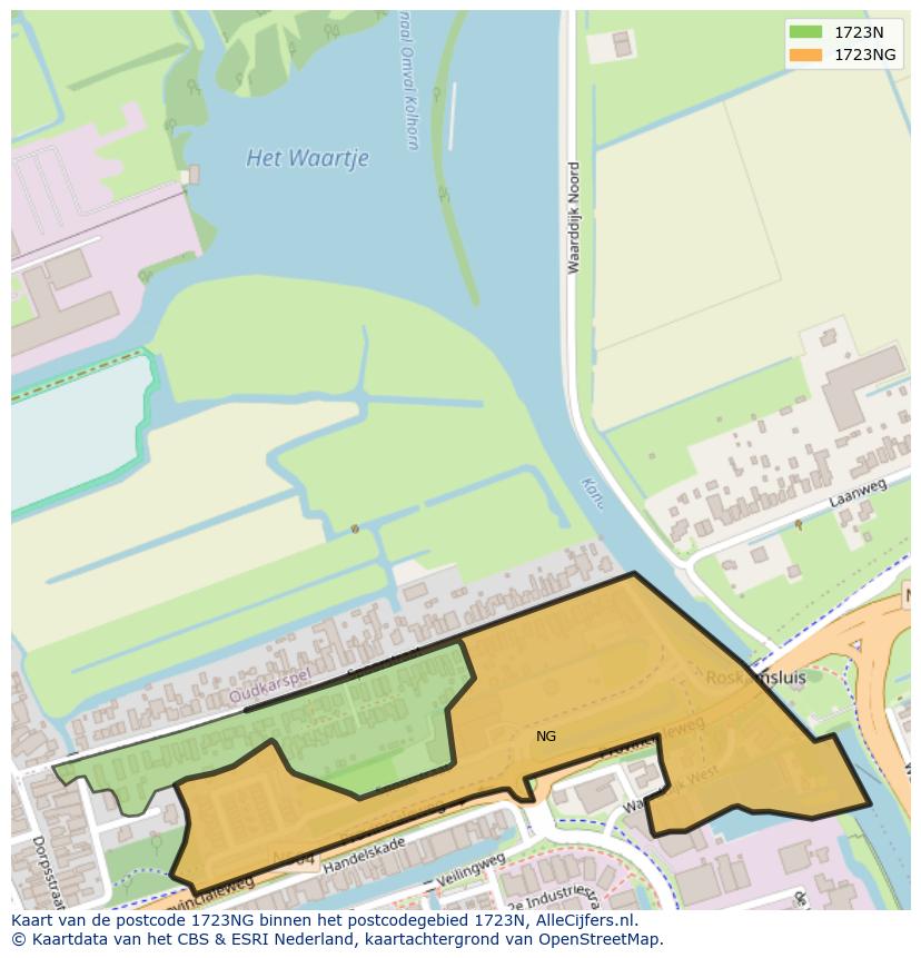 Afbeelding van het postcodegebied 1723 NG op de kaart.