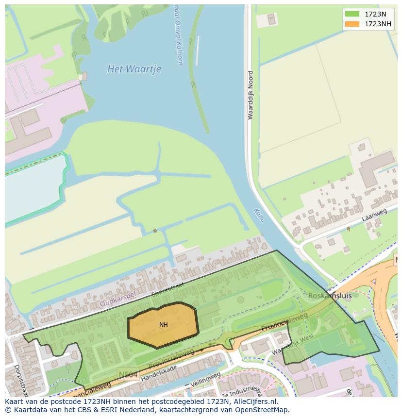 Afbeelding van het postcodegebied 1723 NH op de kaart.