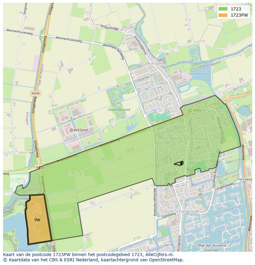 Afbeelding van het postcodegebied 1723 PW op de kaart.