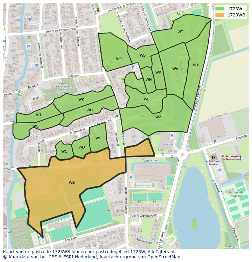Afbeelding van het postcodegebied 1723 WB op de kaart.