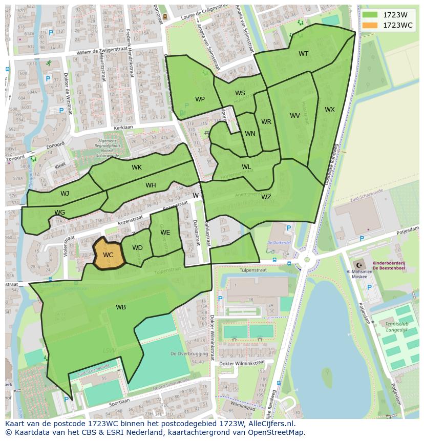 Afbeelding van het postcodegebied 1723 WC op de kaart.