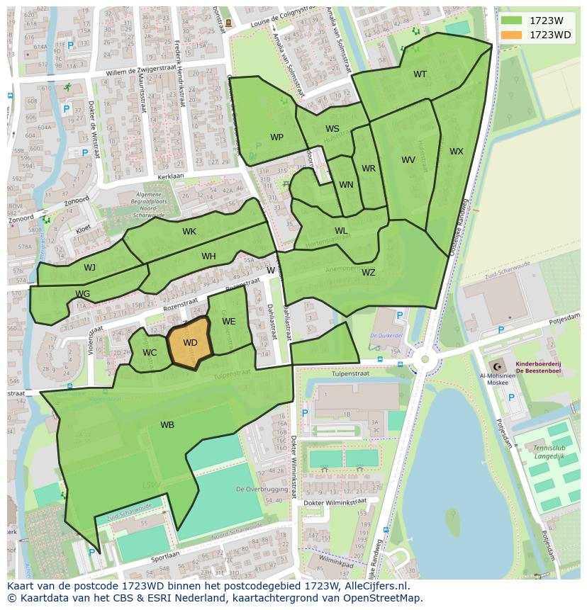 Afbeelding van het postcodegebied 1723 WD op de kaart.