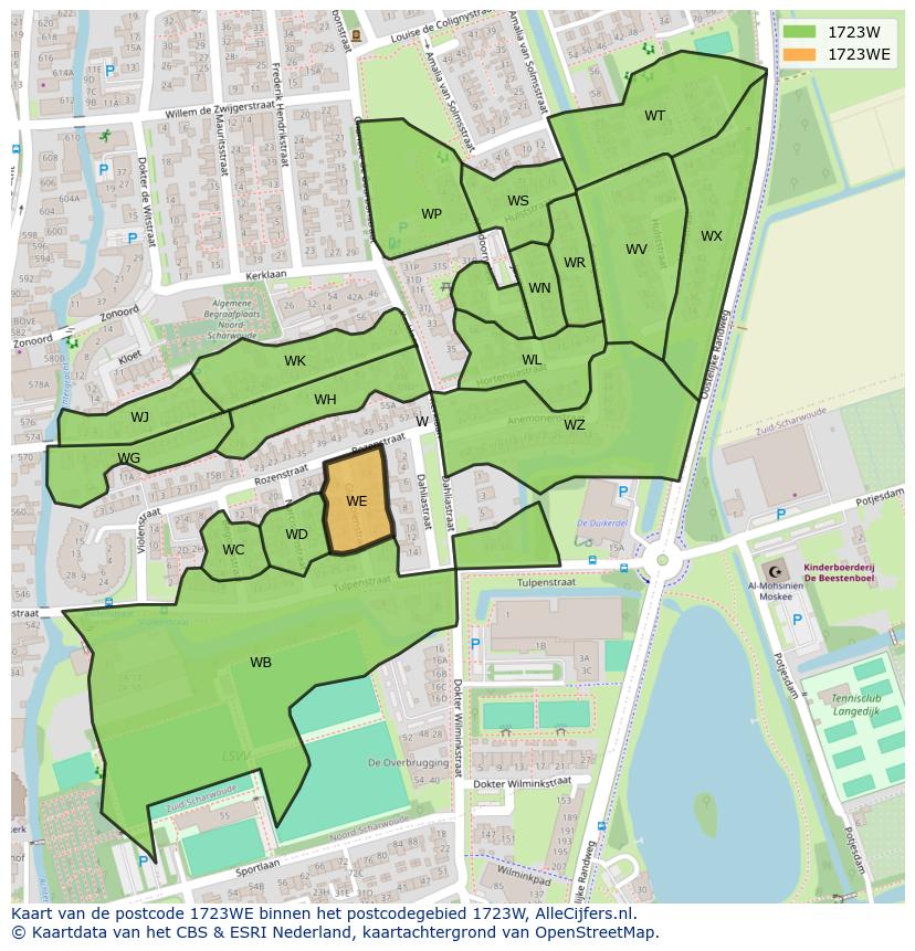 Afbeelding van het postcodegebied 1723 WE op de kaart.