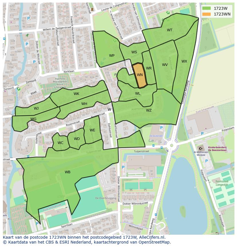 Afbeelding van het postcodegebied 1723 WN op de kaart.