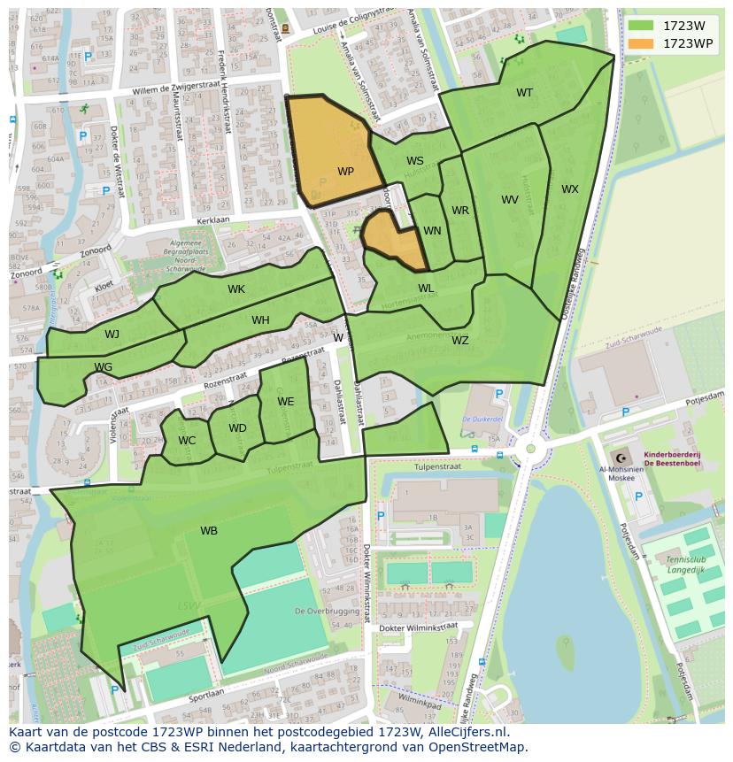 Afbeelding van het postcodegebied 1723 WP op de kaart.